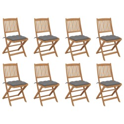 vidaXL Sillas de jardín plegables 8 uds y cojines madera maciza acacia
