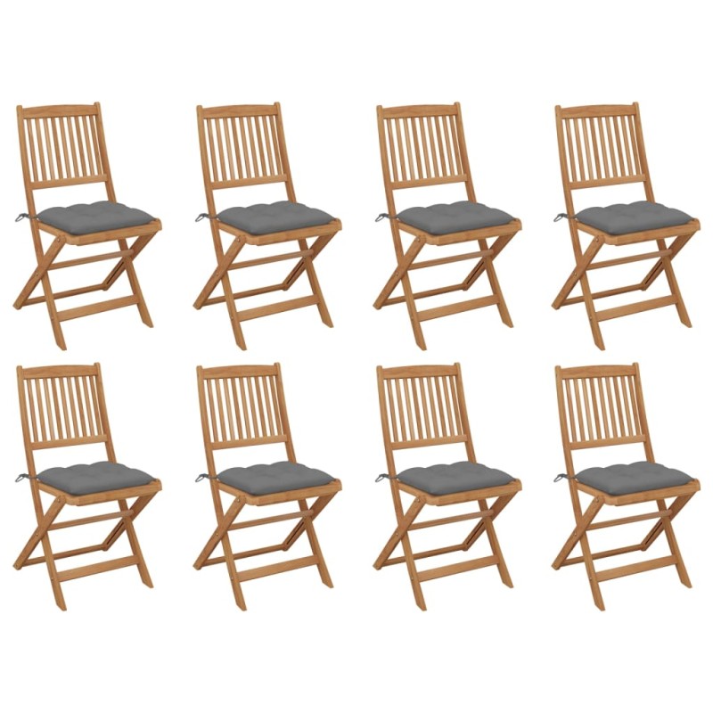 vidaXL Sillas de jardín plegables 8 uds y cojines madera maciza acacia