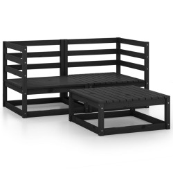 vidaXL Juego de muebles de jardín 3 pzas y cojines negro madera pino