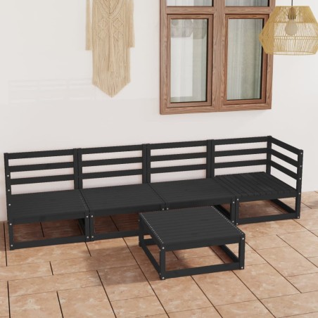vidaXL Juego de muebles de jardín 5 piezas negro madera maciza de pino