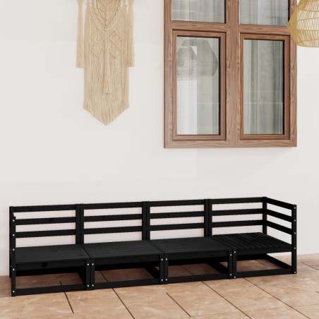vidaXL Sofá de jardín 4 plazas negro madera maciza de pino