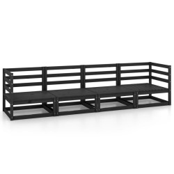 vidaXL Sofá de jardín 4 plazas negro madera maciza de pino