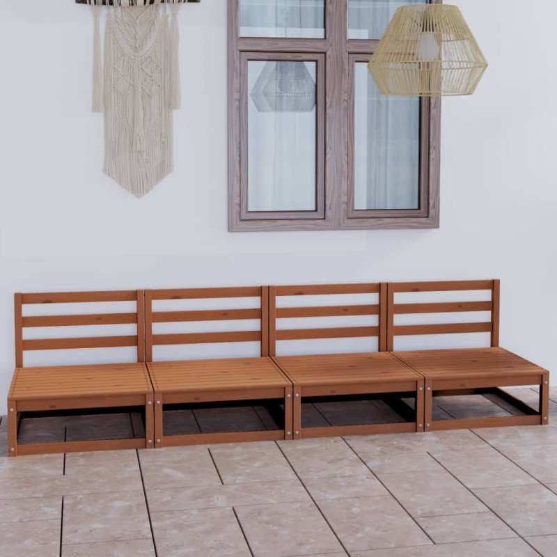 vidaXL Sofá de jardín de 4 plazas marrón miel madera maciza de pino vidaXL Sofá de jardín de 4 plazas marrón miel madera maciza de pino