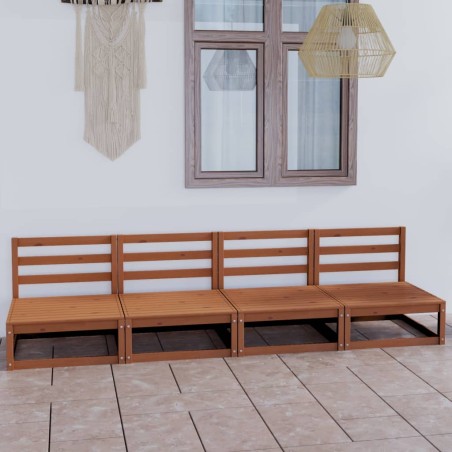 vidaXL Sofá de jardín de 4 plazas marrón miel madera maciza de pino