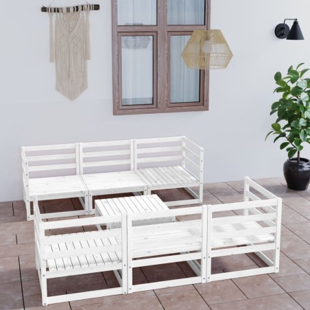 vidaXL Set de salón de jardín de 7 pzas blanco madera maciza de pino