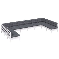 vidaXL Muebles de jardín 10 pzas con cojines blanco madera maciza pino