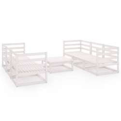 vidaXL Set de salón de jardín de 7 pzas blanco madera maciza de pino