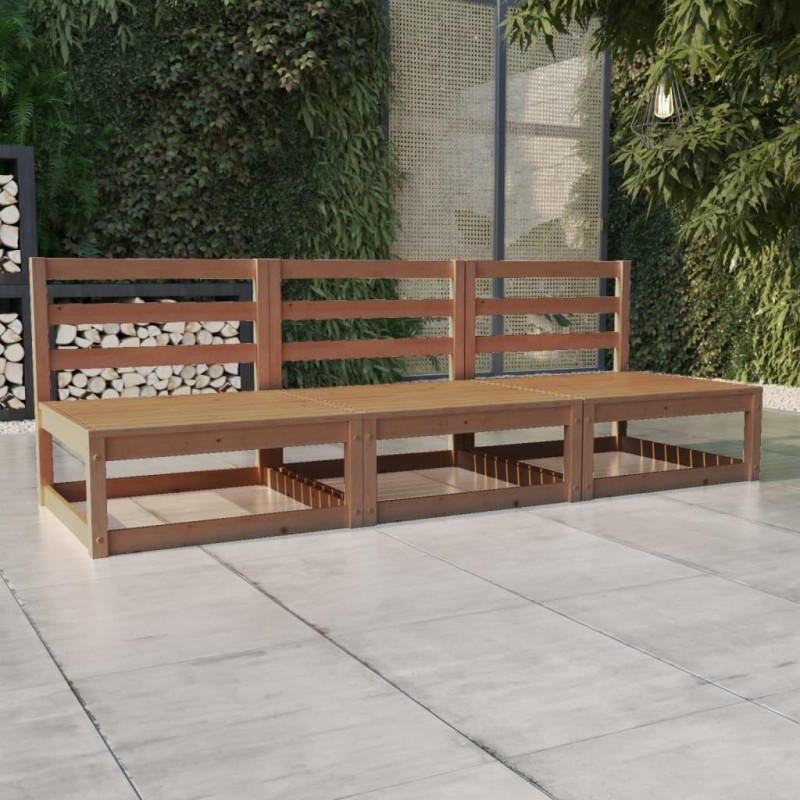 vidaXL Sofá de jardín de 3 plazas marrón miel madera maciza de pino vidaXL Sofá de jardín de 3 plazas marrón miel madera maciza de pino