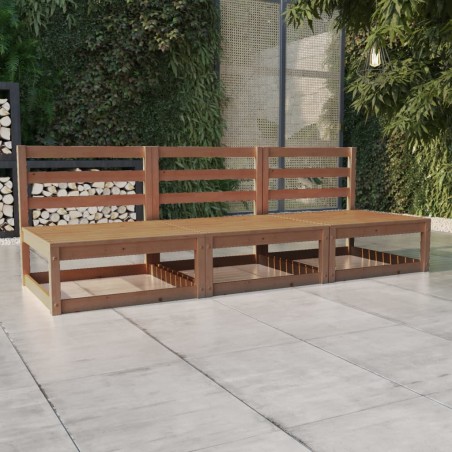 vidaXL Sofá de jardín de 3 plazas marrón miel madera maciza de pino