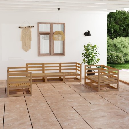 vidaXL Muebles de jardín 7 piezas marrón miel madera maciza de pino