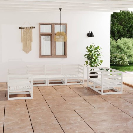 vidaXL Set de salón de jardín de 7 piezas blanco madera maciza de pino 