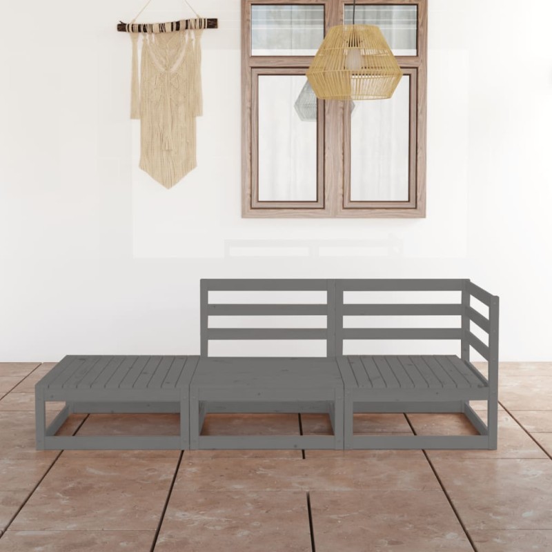 vidaXL Muebles de jardín 3 piezas gris madera maciza de pino vidaXL Muebles de jardín 3 piezas gris madera maciza de pino