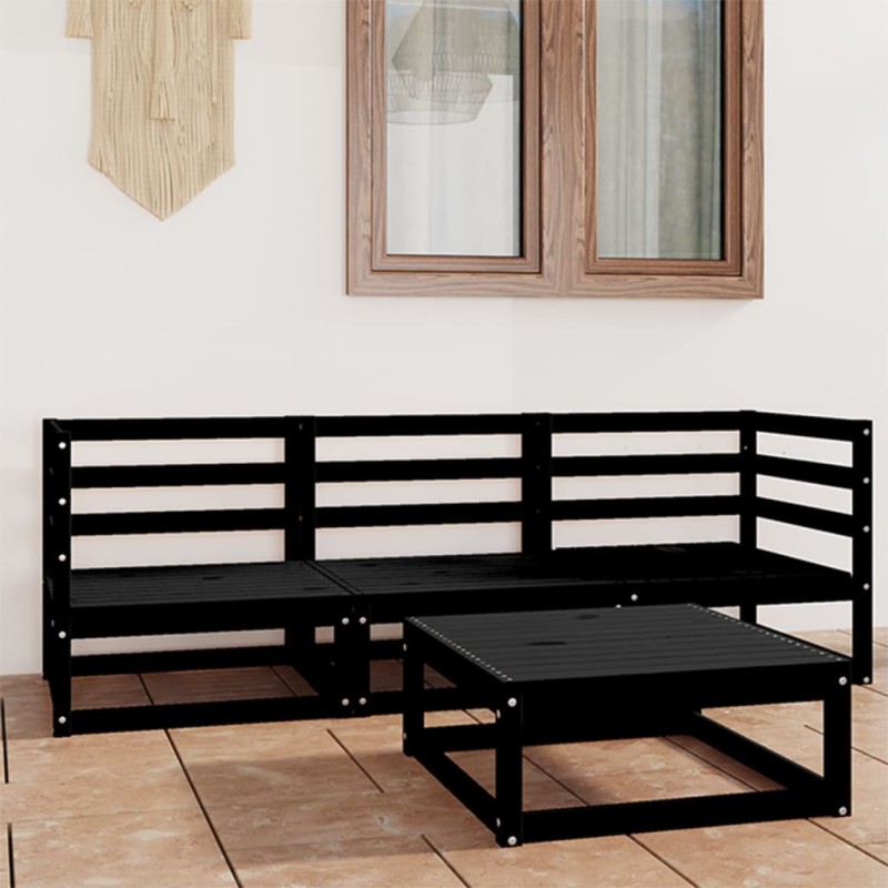 vidaXL Juego de muebles de jardín 4 piezas negro madera maciza de pino