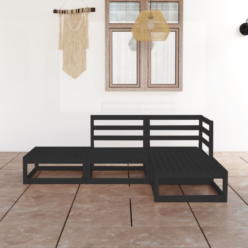 vidaXL Juego de muebles de jardín 4 piezas negro madera maciza de pino