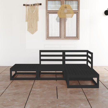 vidaXL Juego de muebles de jardín 4 piezas negro madera maciza de pino