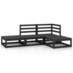 vidaXL Juego de muebles de jardín 4 piezas negro madera maciza de pino