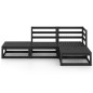 vidaXL Juego de muebles de jardín 4 piezas negro madera maciza de pino