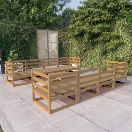 vidaXL Muebles de jardín 9 piezas marrón miel madera maciza de pino