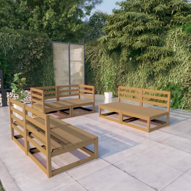 vidaXL Muebles de jardín 6 piezas marrón miel madera maciza de pino
