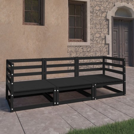 vidaXL Sofá de jardín 3 plazas negro madera maciza de pino