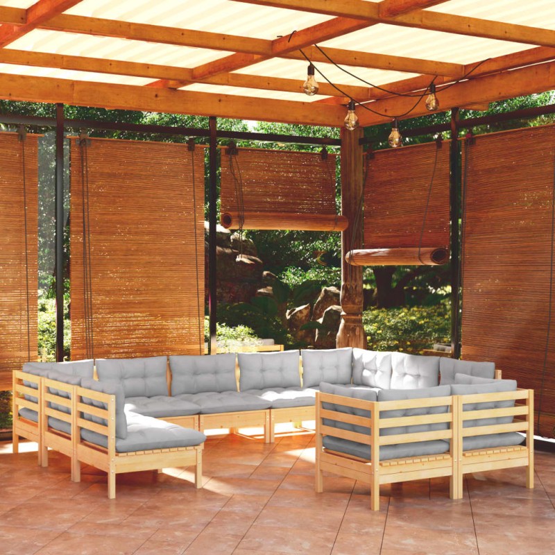 vidaXL Juego de muebles de jardín 11 pzas y cojines madera maciza pino vidaXL Juego de muebles de jardín 11 pzas y cojines madera maciza pino