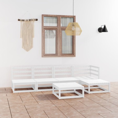 vidaXL Set de salón de jardín de 6 piezas blanco madera maciza de pino