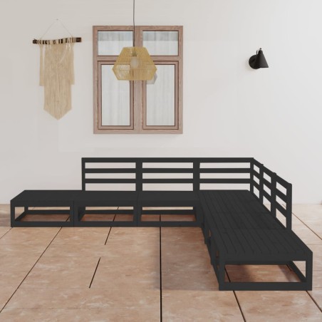 vidaXL Juego de muebles de jardín 7 piezas negro madera maciza de pino