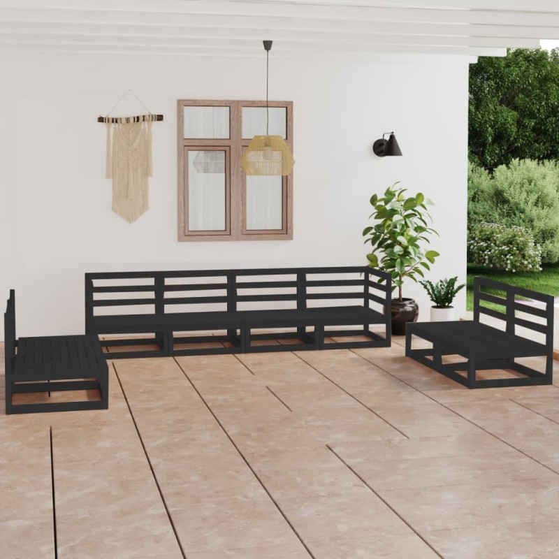 vidaXL Juego de muebles de jardín 8 piezas negro madera maciza de pino vidaXL Juego de muebles de jardín 8 piezas negro madera maciza de pino