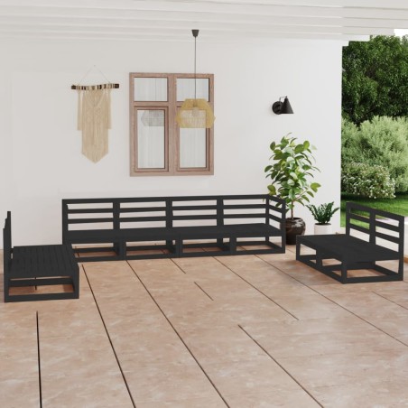 vidaXL Juego de muebles de jardín 8 piezas negro madera maciza de pino 