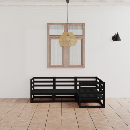 vidaXL Juego de muebles de jardín 4 piezas negro madera maciza de pino