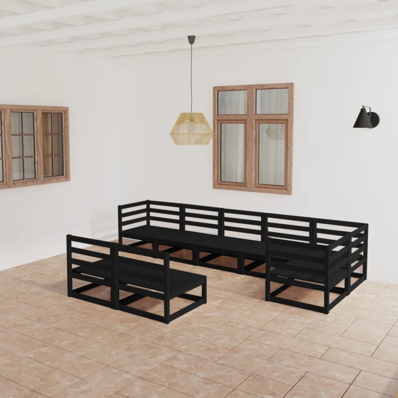vidaXL Juego de muebles de jardín 8 piezas negro madera maciza pino vidaXL Juego de muebles de jardín 8 piezas negro madera maciza pino