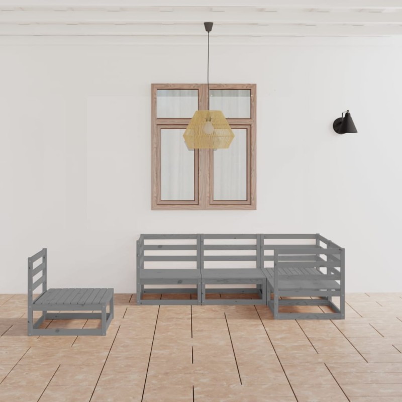 vidaXL Muebles de jardín 5 piezas gris madera de pino maciza 