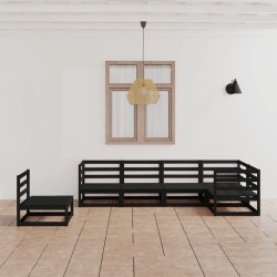 vidaXL Juego de muebles de jardín 6 piezas negro madera maciza de pino 