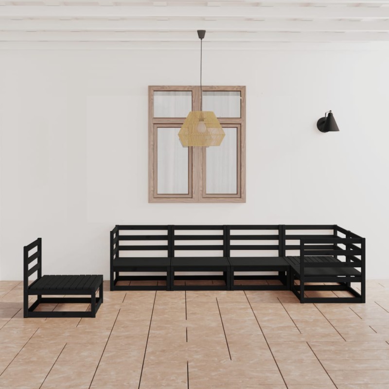 vidaXL Juego de muebles de jardín 6 piezas negro madera maciza de pino 