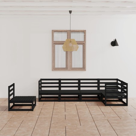 vidaXL Juego de muebles de jardín 6 piezas negro madera maciza de pino 