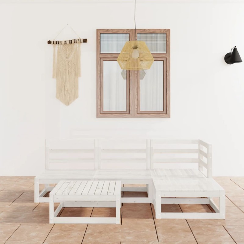 vidaXL Set de salón de jardín de 5 piezas blanco madera maciza de pino vidaXL Set de salón de jardín de 5 piezas blanco madera maciza de pino