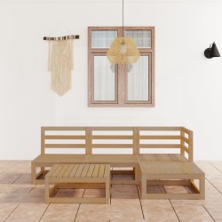 vidaXL Muebles de jardín 5 piezas marrón miel madera maciza de pino