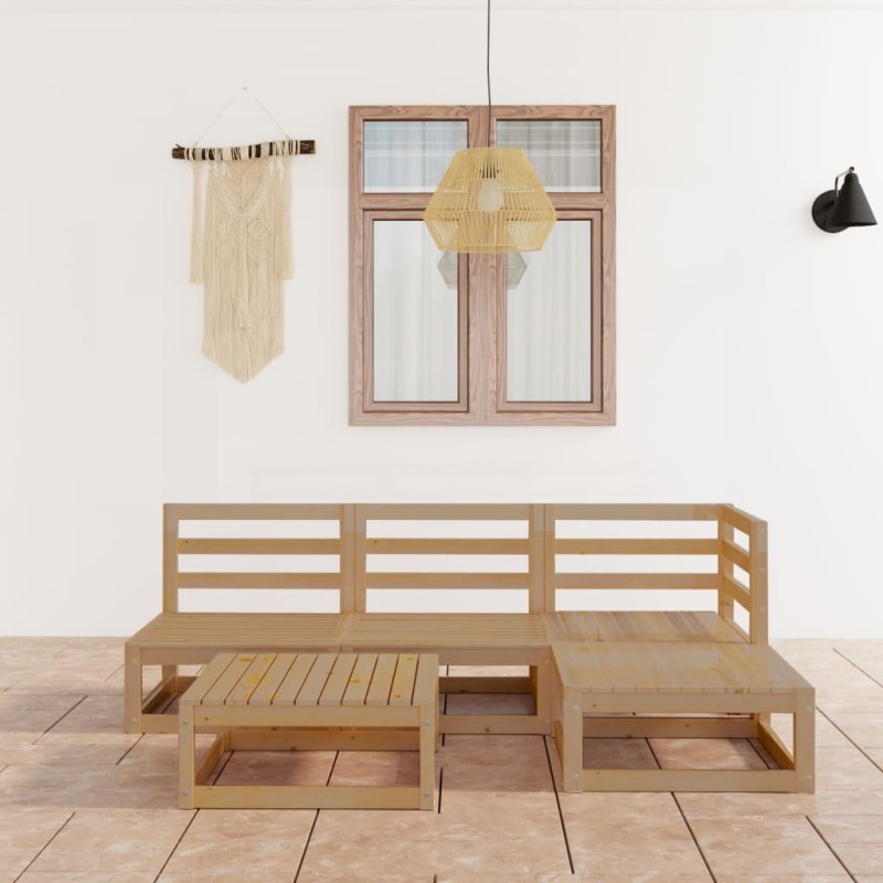 vidaXL Muebles de jardín 5 piezas marrón miel madera maciza de pino vidaXL Muebles de jardín 5 piezas marrón miel madera maciza de pino