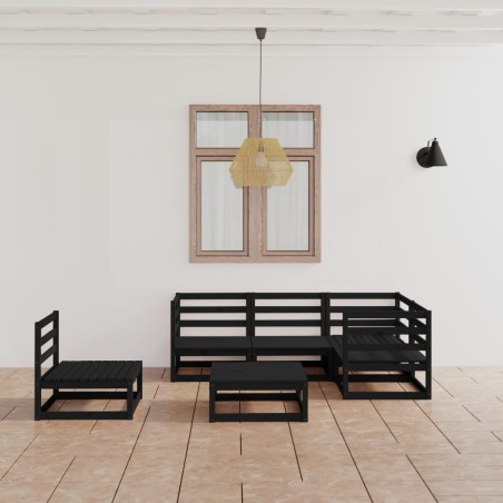 vidaXL Juego de muebles de jardín 6 piezas negro madera maciza de pino 