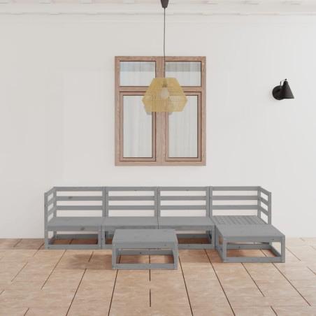 vidaXL Muebles de jardín 6 piezas gris madera de pino maciza