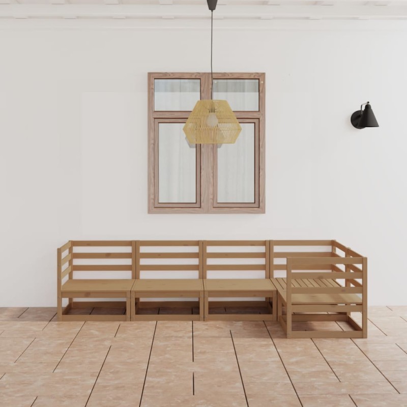 vidaXL Muebles de jardín 5 piezas marrón miel madera maciza de pino vidaXL Muebles de jardín 5 piezas marrón miel madera maciza de pino