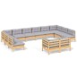 vidaXL Muebles de jardín 12 pzas y cojines gris madera maciza de pino