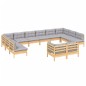 vidaXL Muebles de jardín 12 pzas y cojines gris madera maciza de pino