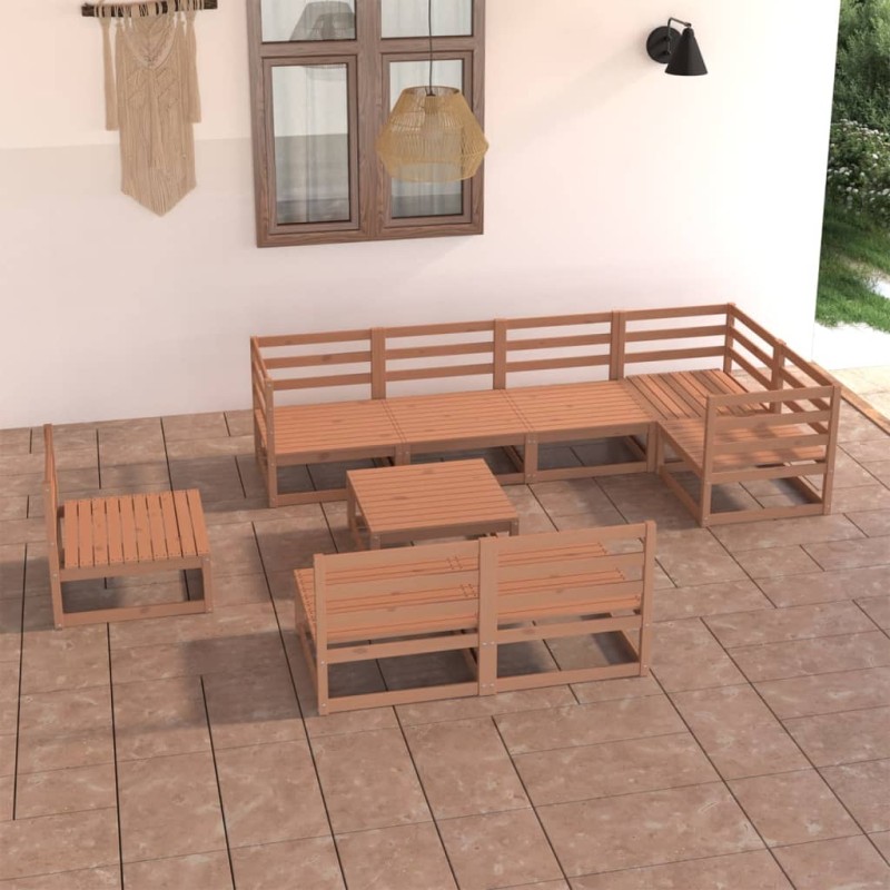 vidaXL Muebles de jardín 9 piezas marrón miel madera maciza de pino vidaXL Muebles de jardín 9 piezas marrón miel madera maciza de pino