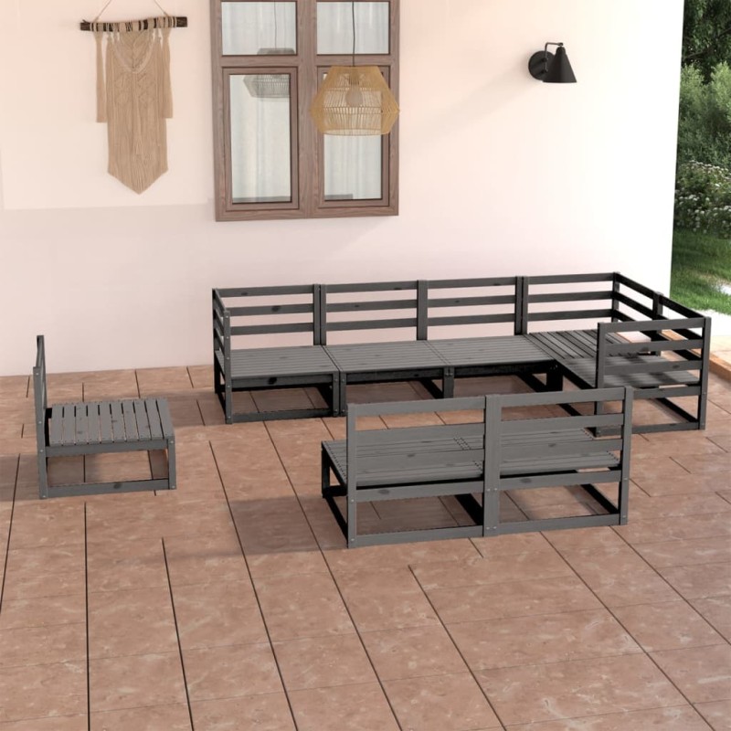 vidaXL Muebles de jardín 8 piezas gris madera de pino maciza vidaXL Muebles de jardín 8 piezas gris madera de pino maciza