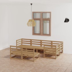 vidaXL Muebles de jardín 7 piezas marrón miel madera maciza de pino 