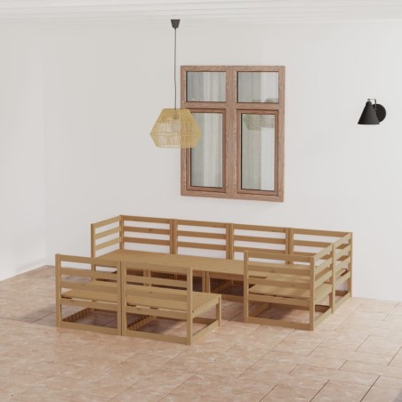 vidaXL Muebles de jardín 7 piezas marrón miel madera maciza de pino 