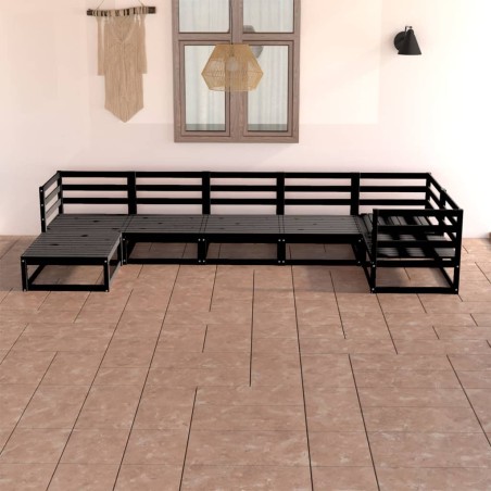 vidaXL Juego de muebles de jardín 7 piezas negro madera maciza de pino