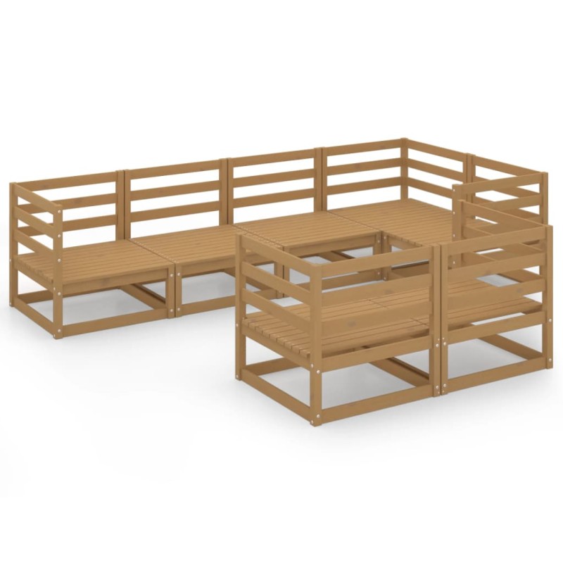 vidaXL Muebles de jardín 7 piezas marrón miel madera maciza de pino vidaXL Muebles de jardín 7 piezas marrón miel madera maciza de pino
