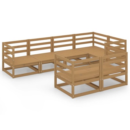 vidaXL Muebles de jardín 7 piezas marrón miel madera maciza de pino 
